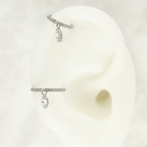 Silver Marquise Drop Conch Ring Hoop, Sparkle Dangle Drop Conch Piercing, Cartilage Piercing, Dangle Conch Ring, Cartilage Piercing Jewelry