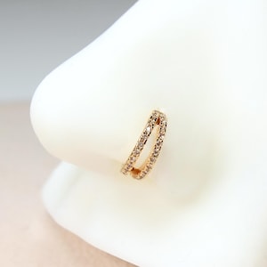 20G Gold Nose Hoop Ring, Double Line CZ Bendable Nose Ring, Thin Snug Fit Nose Piercing Jewelry, Dainty Cartilage Piercing, Body Jewelry