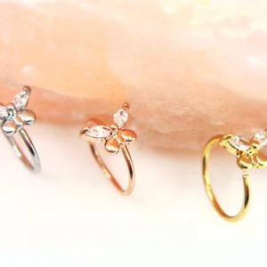 20g Butterfly Nose Hoop Ring, Dainty CZ Gold Bendable Nose Ring Piercing , Minimal Nose Jewelry, Body Piercing Jewelry