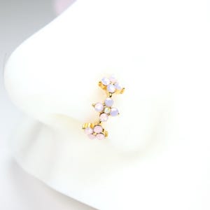 Pink Opal Floral Nose Ring, 20G Bendable Nose Hoop Ring, Gold Nose Piercing Jewelry, Dainty Nose Ring Jewelry, Body Jewelry, Opal Jewelry