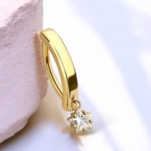 Gold Dangling Belly Button Ring, 14g Dainty Star Clicker Belly Ring, Navel Piercing Jewelry, Minimalist Belly Piercing Ring