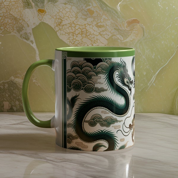 Green Dragon Coffee Mugs (11oz) - Dragon Mug, Dragon Gift, Year of The Dragon, Chinese New Year Gift, Coffee Mug, Coffee Cup, Dragon Cup