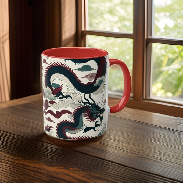 Red Dragon Coffee Mug (11oz) - Chinese Dragon Gift, Dragon Gift, Year Of the Dragon, Coffee Mug, Ceramic Mug, Coffee Cup, Dragon Cup