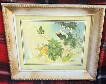 Johnny Lung Cherry Blossoms and Butterflies Framed Lithograph.  It is signed and f rMè