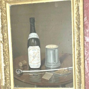 Antikes Guinness French Extra Stout Blechschild gerahmt 20x16 Stillleben Pfeife Selten Bild 2