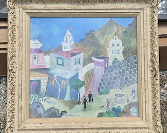 M. Bartens Vintage Watercolor Painting Folkart. Measures 18.5x19.5 in.