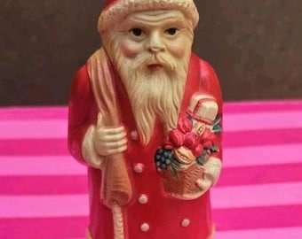 1930's Good Vintage Santa Celluloid w/Toy Bag & Basket, Rattle, Made in Usa
