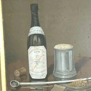 Antikes Guinness French Extra Stout Blechschild gerahmt 20x16 Stillleben Pfeife Selten Bild 3