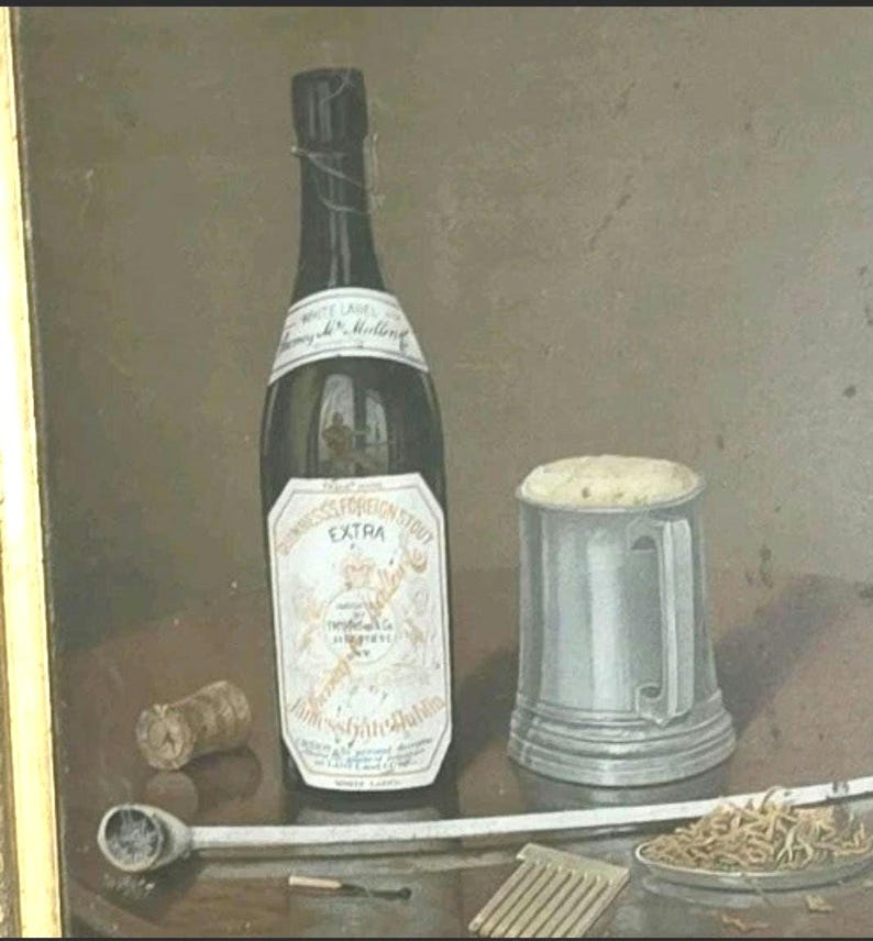 Antikes Guinness French Extra Stout Blechschild gerahmt 20x16 Stillleben Pfeife Selten Bild 3