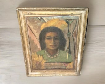 Vintage Framed Young Indian Girl Portrait 15"x19" Signed Thomas