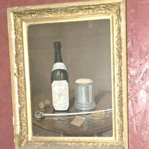 Antikes Guinness French Extra Stout Blechschild gerahmt 20x16 Stillleben Pfeife Selten Bild 1