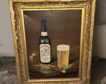 Antikes Bass & Co Pale Ale Extra Blechschild gerahmt 20x16 Stillleben Zigarre Rare