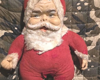 Vintage 15" Rushton Santa Claus Rubber Face Cloth Body Needs some TLC