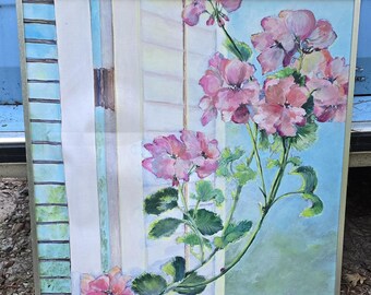 Floral Still Life by Sallie Pierson Oil On Canvas. Measures approx 36x37 in Framed.