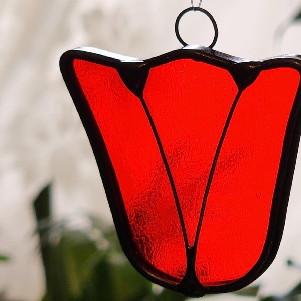 Red Tulip Stained Glass Suncatcher or Plant Pal for Spring Decor or Mother's Day gifting