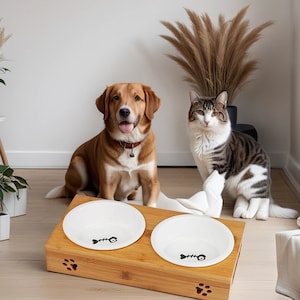 Personalized Wood Pet Bowl Stand , The Modern Farmhouse cat Feeder ,Elevated cat Bowls,Dog Feeder Station ,Raised Bowl, pet bowl. pet yummy