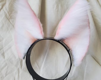 Cosplay canine ears (perky)- baby pink and white
