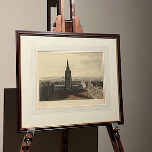 Antique 1813 Hand-Coloured Aquatint of St. Mary’s Church, London by F.C. Lewis after F. Nash