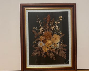 Vintage Signed Dried Flower Collage – Framed Botanical Art