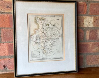 Antique Early 1800’s Hand Coloured Map of Huntingdonshire, England by J. Roper after G. Cole