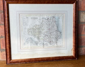 Genuine Early 1800’s Framed Map of Durham County [ Hand Coloured Engraving by J. Archer ]