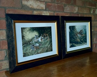 A Set of Two Framed Vintage Pictures Depicting Tigers