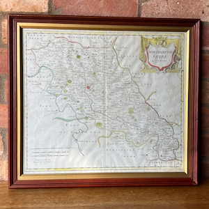 1695 Antique Northamptonshire Framed Map by Robert Morden [ Hand Coloured Engraving ]