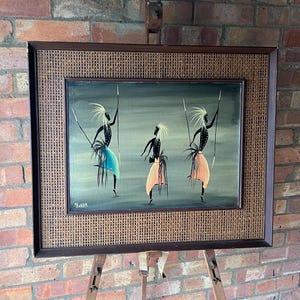 Large Mid Century Oil Painting - Vintage Tribal Art Depicting African Dancers