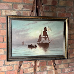 1896 Antikes nautisches Ölgemälde von Joseph Eaman – Segelschiff bei Sonnenuntergang