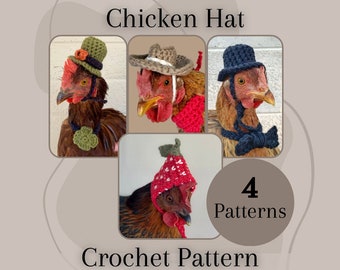 Chicken Hat Crochet Pattern Bundle: Cowboy, Leprechaun, Strawberry, Tophat (PDF Pattern)