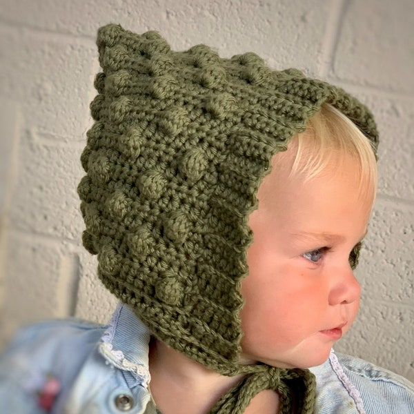 Crochet Pattern Bobble Bonnet Hat Crochet Pattern Baby Hat Easy Baby Bonnet Crochet Pattern Kids Clothes, Easy Kids Bonnet Crochet Pattern