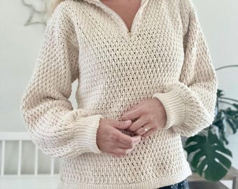 Crochet Pattern quarter zip sweater crochet pattern sweater crochet pullover pattern crochet summer sweater pattern easy crochet sweater