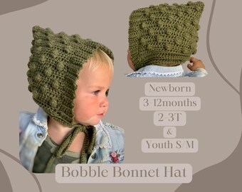 Crochet Bobble Bonnet Pattern: Easy Beginner PDF (newborn to 4T