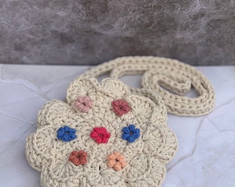 Patrón de bolso bandolera con flores de crochet, diseño fácil de puff (patrón PDF)