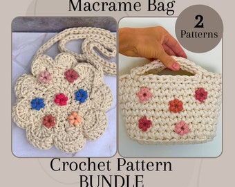 Patrón de bolso de crochet con flores abullonadas: bandolera y cesta para bicicleta (patrón en PDF)