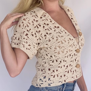 POL Floral Print Crochet Button Up Shirt