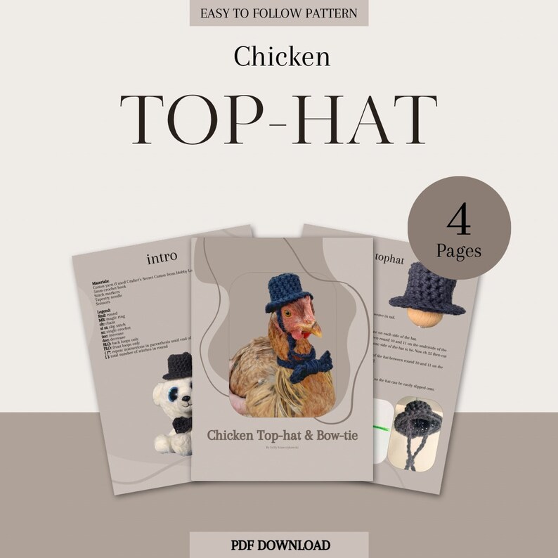 Crochet Chicken Top Hat & Bow Tie Pattern (PDF Download) - Etsy