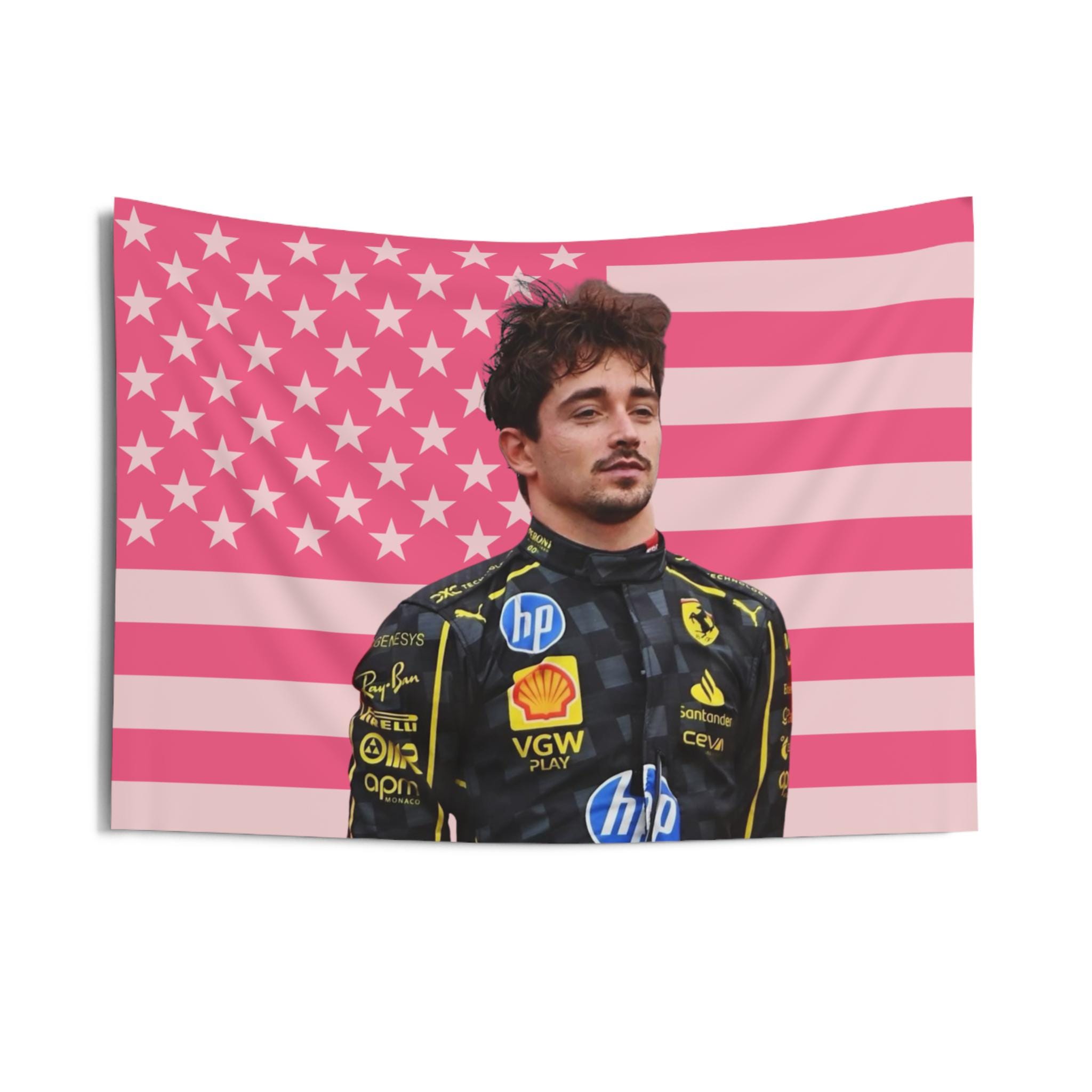 Charles Leclerc Pink American Flag Tapestry, aesthetic room decor, funny room decor, Charles Leclerc gift