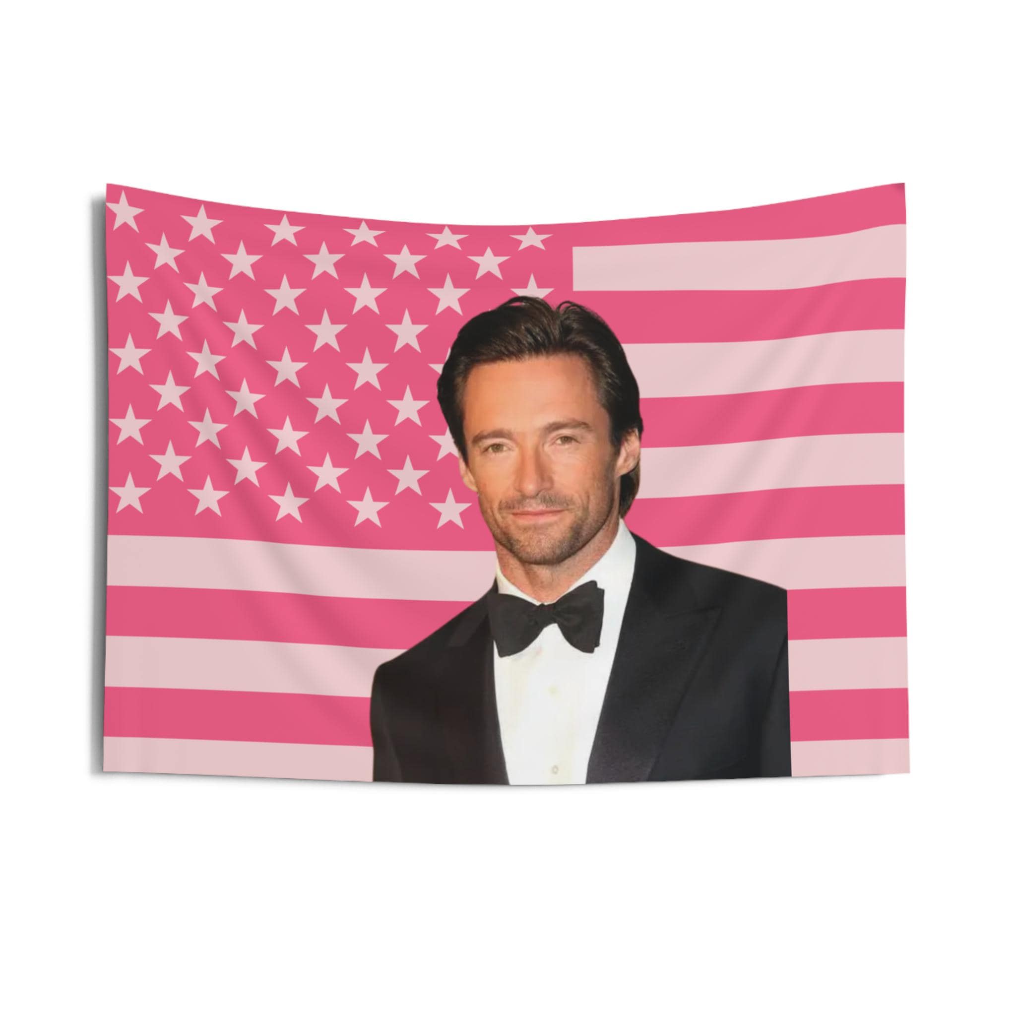 [美品]BOX COMP HATA JACKMAN Hugh Jackman Pink American Flag Tapestry, Aesthetic Room Decor