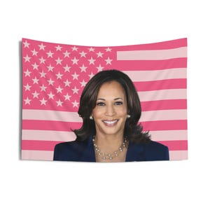 Kamala Harris Pink American Flag Tapestry, aesthetic room decor, funny room decor, Kamala Harris Merch, dorm room decor