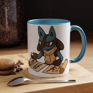 Lucario Training Mug – Epic Pokémon-Inspired Cup | Lucario Studying Martial Arts Scrolls | Gift for Fighters, Gamers & Anime Fans