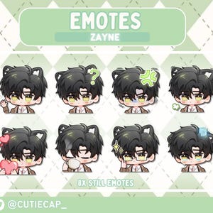 Love and Deepspace emotes | Cat Zayne | Twitch emotes | Discord emotes | Youtube | Emoji | Cute Chibi Emotes |