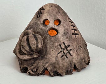 Ręcznie wykonany ceramiczny świecznik/kadzielnica w kształcie ducha: rustykalny wystrój na Halloween