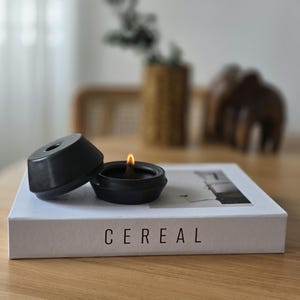Handmade Ceramic Incense Burner: Matte Black Stick & Cone Holder
