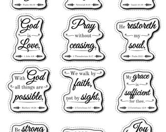 200 Bible Verse Stickers Combo Pack | KJV Scripture, Calligraphy Style (Digital Download)