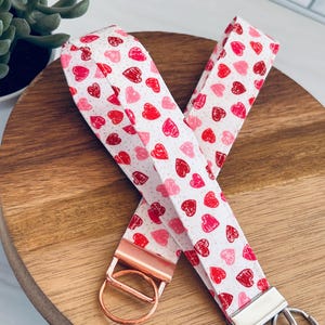 Pink Heart Fabric Keychain | Heart Keychain | Fabric Wristlet | Valentines Keychain | Wristlet | Key Holder | Key Fob | Valentines Wristlet