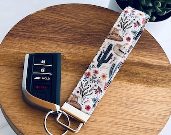 Handmade Cactus & Cowboy Hat Fabric Keychain Wristlet, Western Wristlet