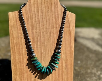 18in 4-10mm sterling silver pearl and turquoise