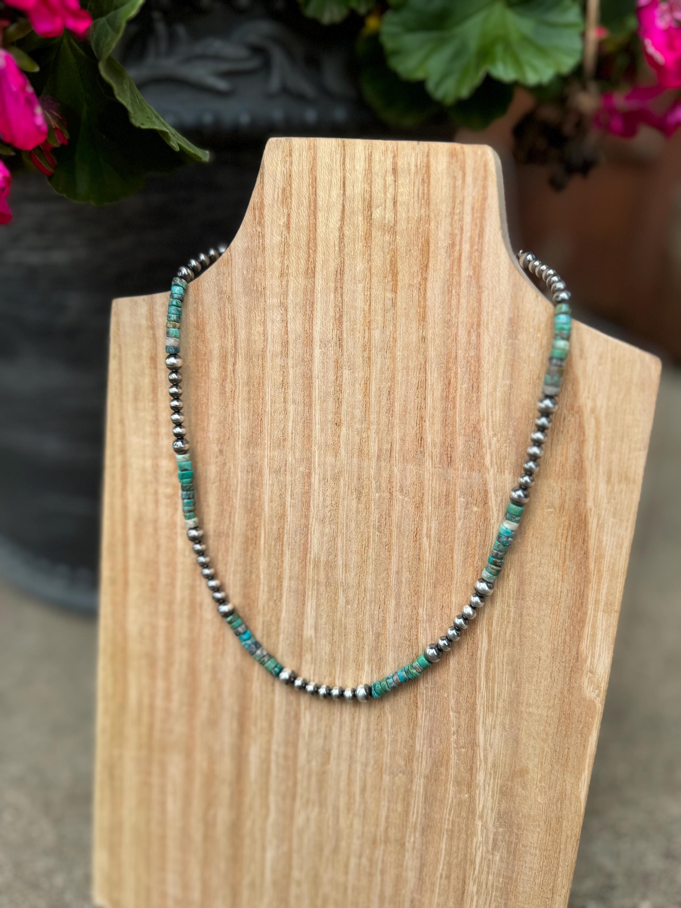 turquoise cylinders and navajo pearl necklace