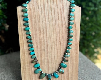 22in graduate turquoise and sterling silver necklace